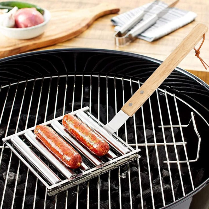 Maliben | Rotating Hot Dog Grill Rack With Detachable Wood Handle