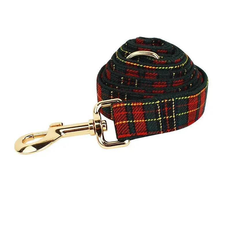 Maliben | Christmas Pet Collar Plaid With Green Background Dog Rope Leash Suit