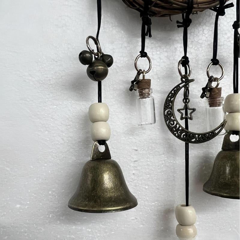 Maliben | Witch Bell HangIng Decor | Boho Rustic Design | Rattan & Metal | 11.8 in