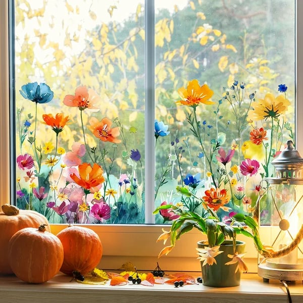 Maliben | 💐 Colorful Floral Bouquet Window Sticker 🖼️ (Removable Without Leaving Marks)