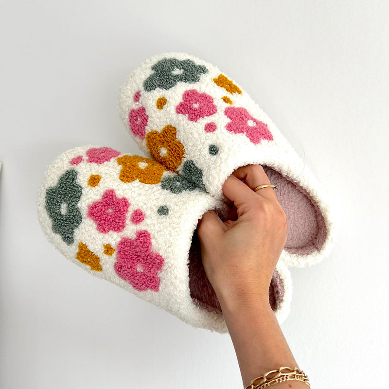 Maliben | Blumina | Warm Slippers | Floral Pattern | Non-Slip Sole