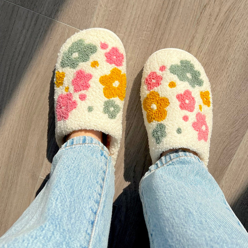 Maliben | Blumina | Warm Slippers | Floral Pattern | Non-Slip Sole