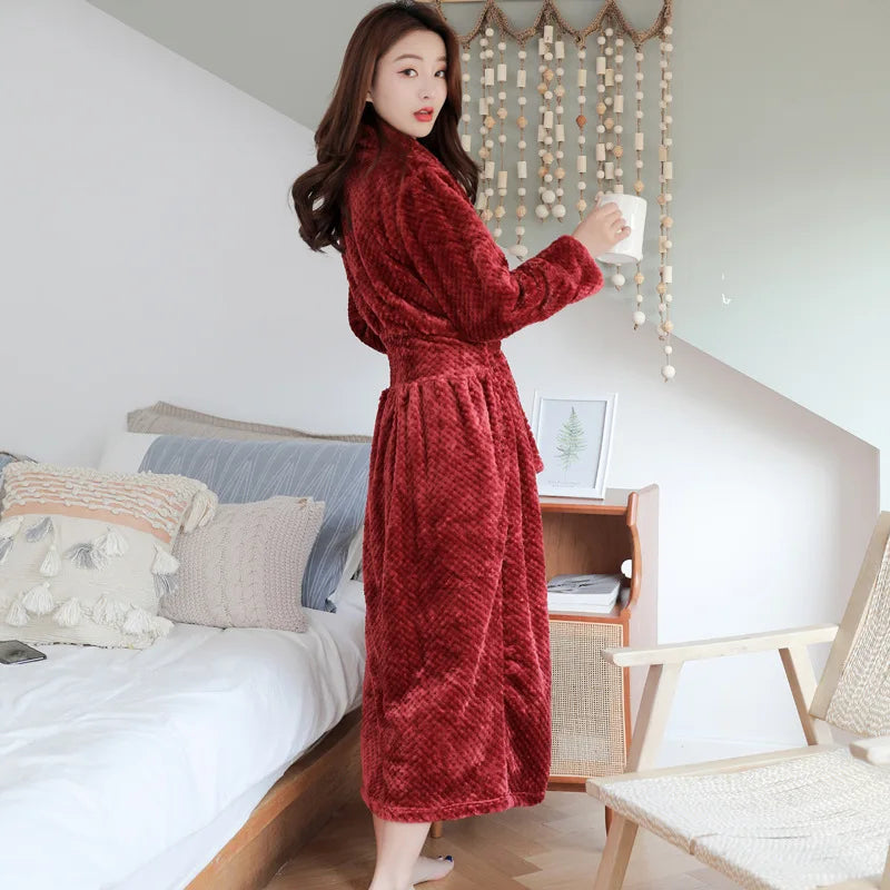 Maliben | Bathrobe Long | Fluffy & Warm | With Shawl Collar & Tie Belt