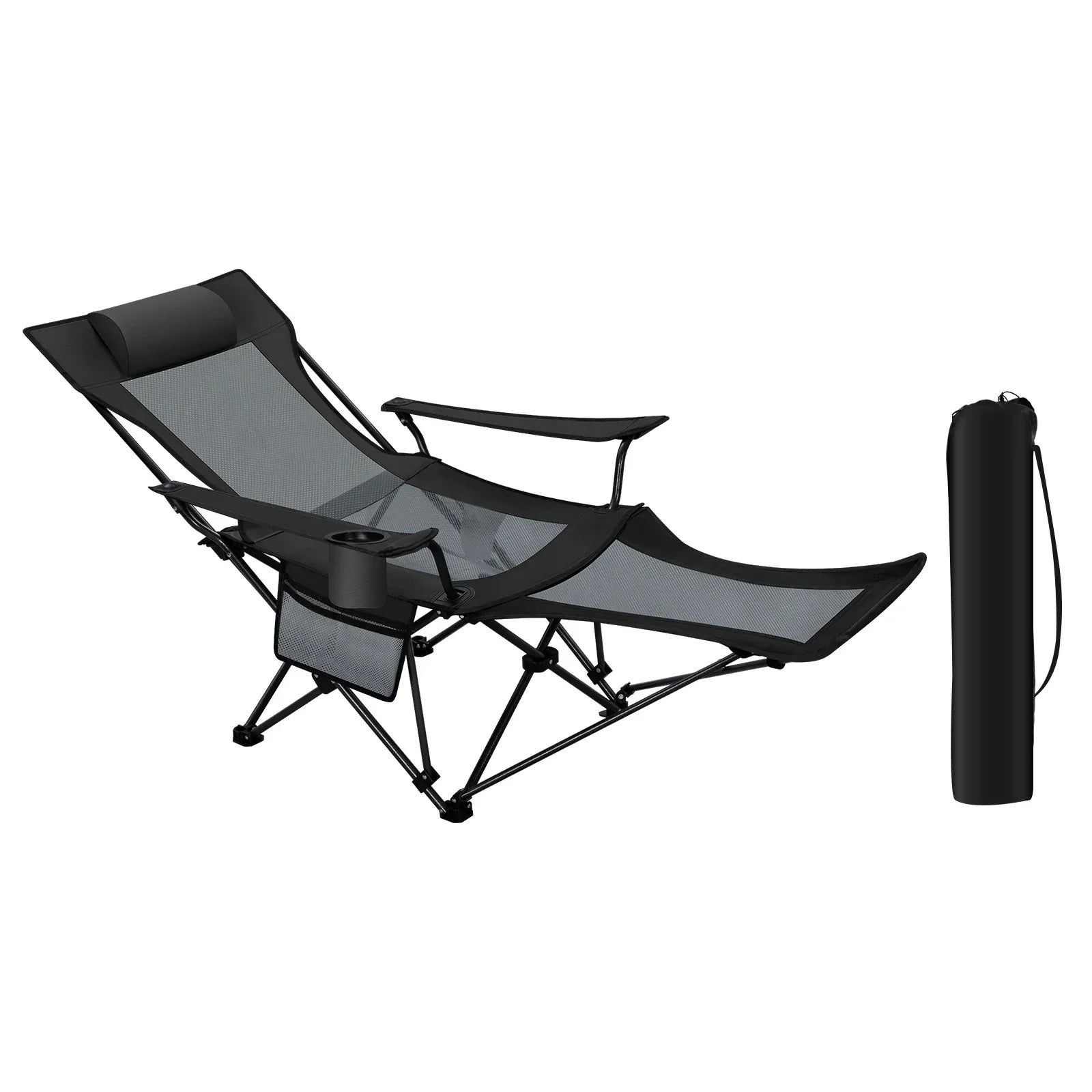 Maliben | Campure Relax Lounge Chair | Adjustable & Foldable | With Footrest | Ultra-Light & Portable – Black/Grey
