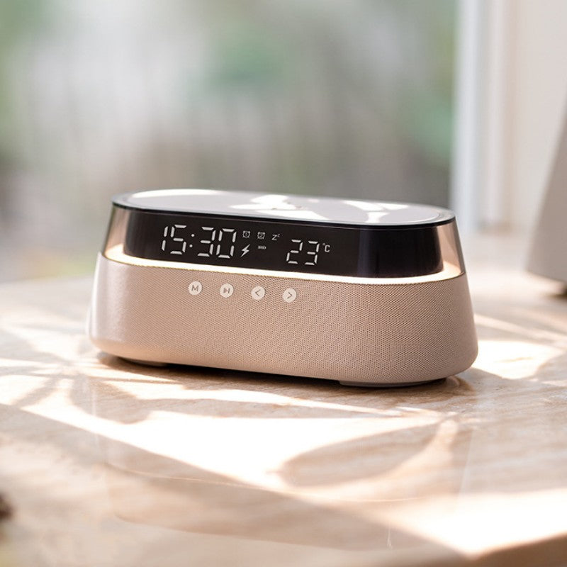 Maliben | Night Light Wireless Charging Alarm Clock Retro Bluetooth Speaker