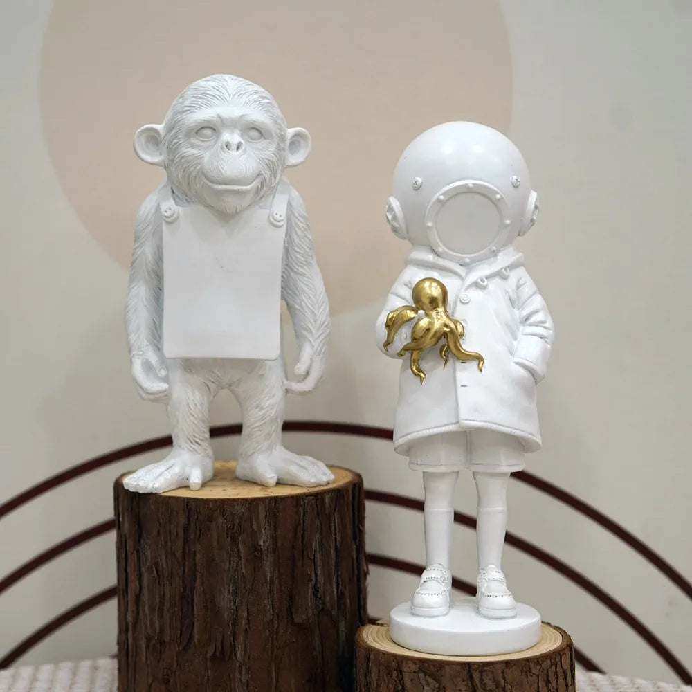 Maliben | Artify Banksy Sculpture Collection | Flower Thrower & Balloon Girl | Pop Art Figures | Modern Office & Home Decoration