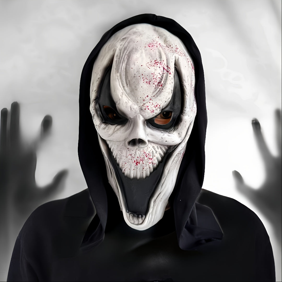 Maliben | Skull Mask | Full Head Halloween Mask | Bloody Horror Look | With Hood