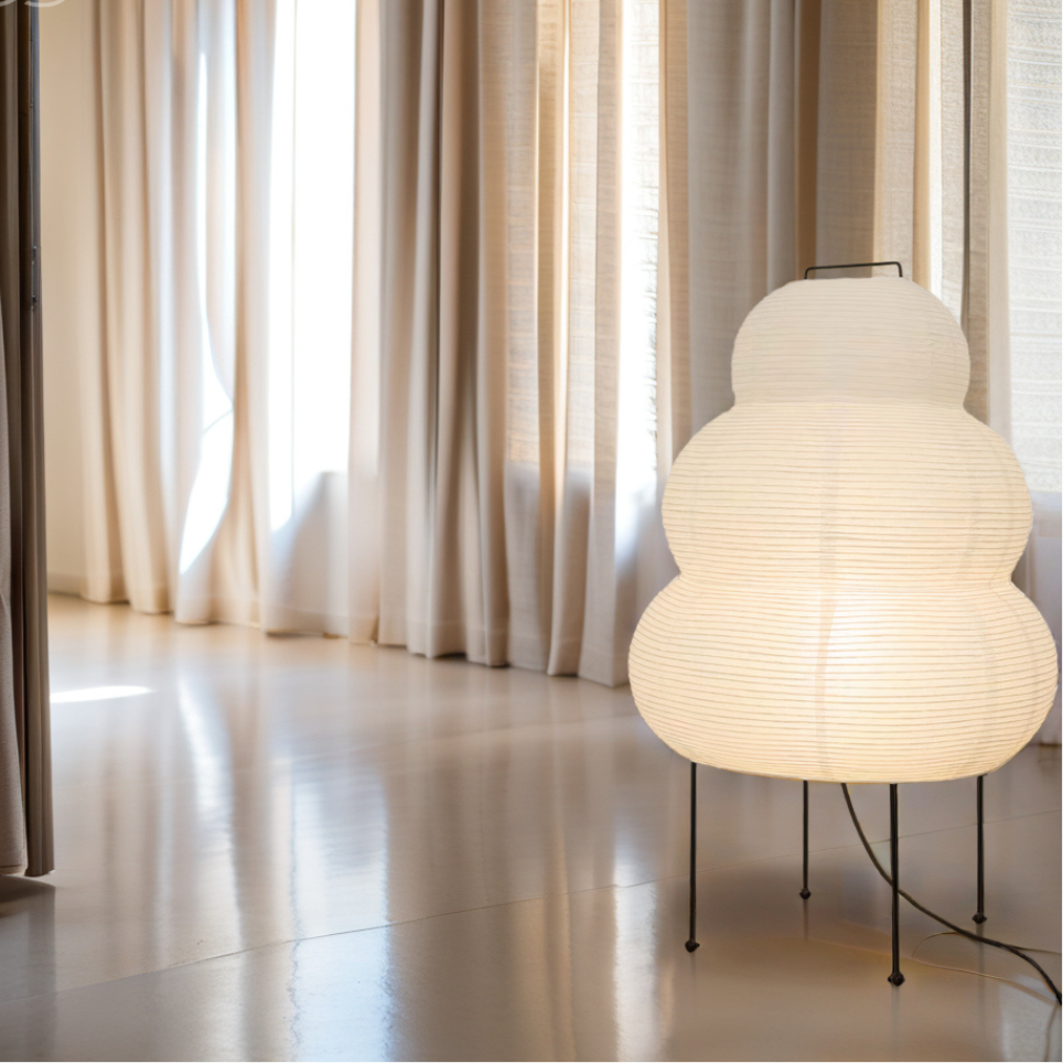 Maliben Zen Floor Lamp – Japanese Wabi-Sabi Style with 3-Mode Dimmable LED Light