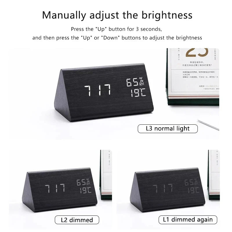 Maliben | Charms | Digital Wooden Alarm Clock | Including Temperature Display