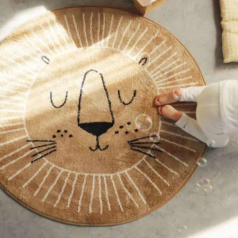 Maliben Round Lion Rug for Kids — Soft Polyester, 80–120 cm