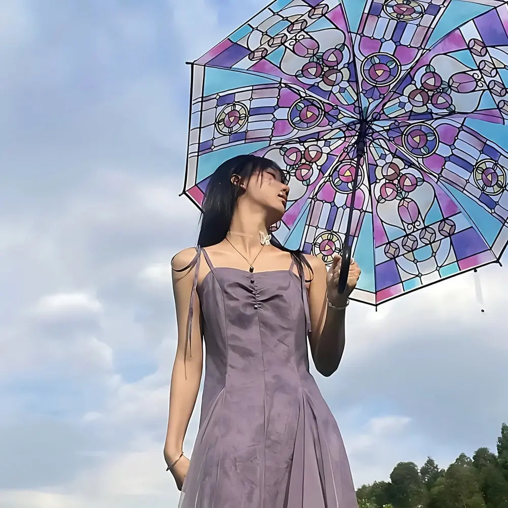 Maliben | Automatic Umbrella – Vintage Design With Stained Glass And Wind Predection