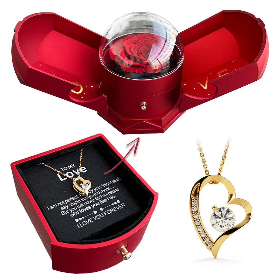 Maliben | Eternal Rose Box "To My Love" With Diamond Heart Necklace