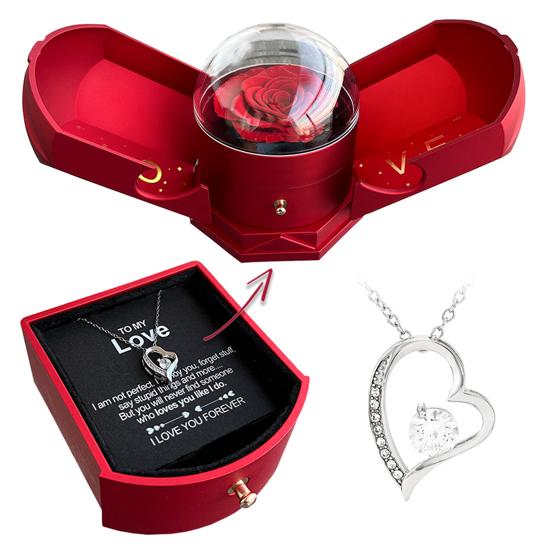 Maliben | Eternal Rose Box "To My Love" With Diamond Heart Necklace