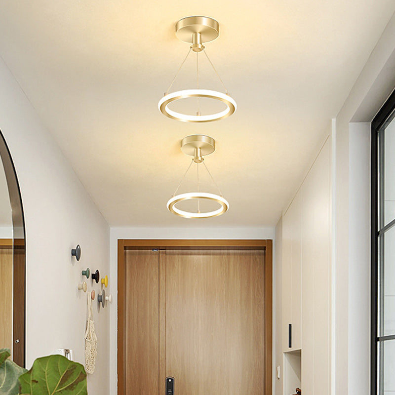 Maliben | Contemporary Nordic Round Metal Silica Led Semi-Flush Mount Ceiling Light For Corridor
