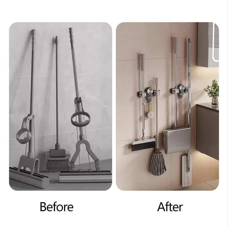 Maliben | Broom Clamp With Suction Cups – Space-Saving Wall Holder With Adjustable Hooks