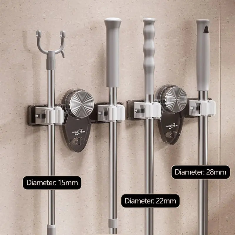 Maliben | Broom Clamp With Suction Cups – Space-Saving Wall Holder With Adjustable Hooks