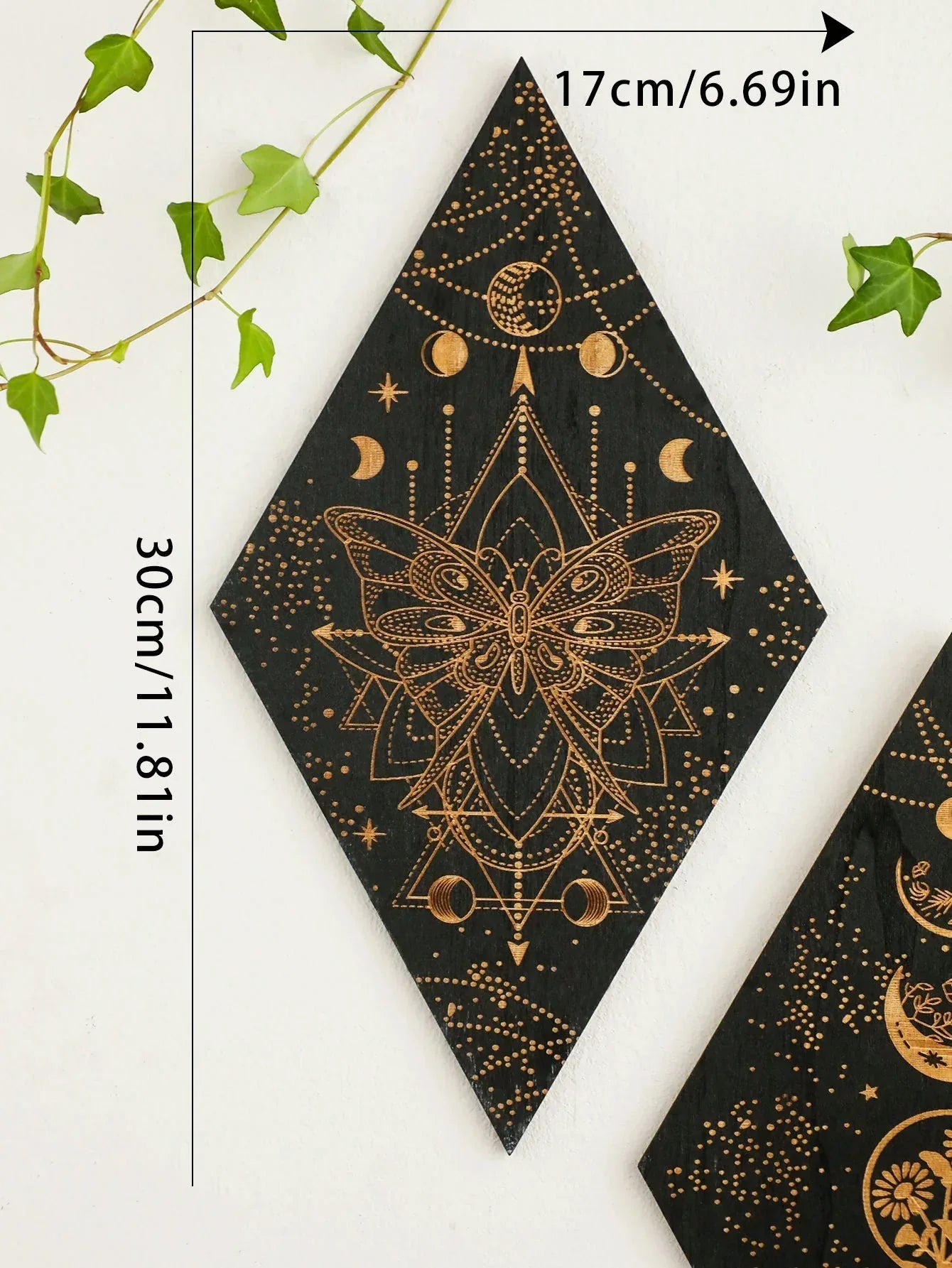 Maliben | Black Moon Phases Wooden Wall Decoration Rhombus Wall Art Boho Home Decor Witch Tapestry Decoration Room Decor Aesthetic Gift