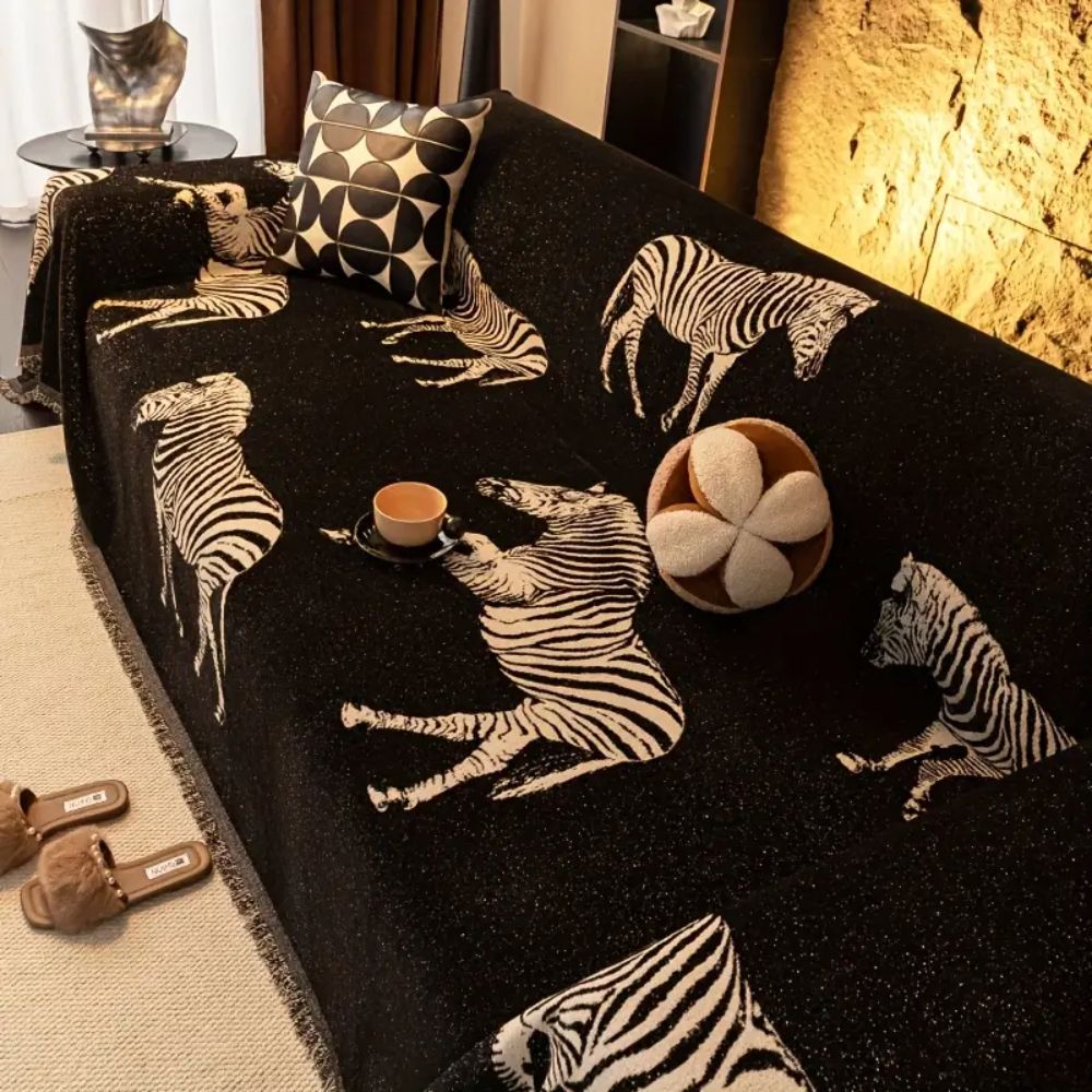 Maliben | Black Stride Zebra Sofa Cover