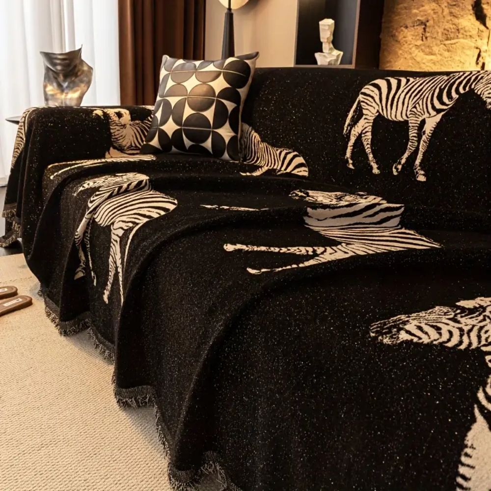 Maliben | Black Stride Zebra Sofa Cover
