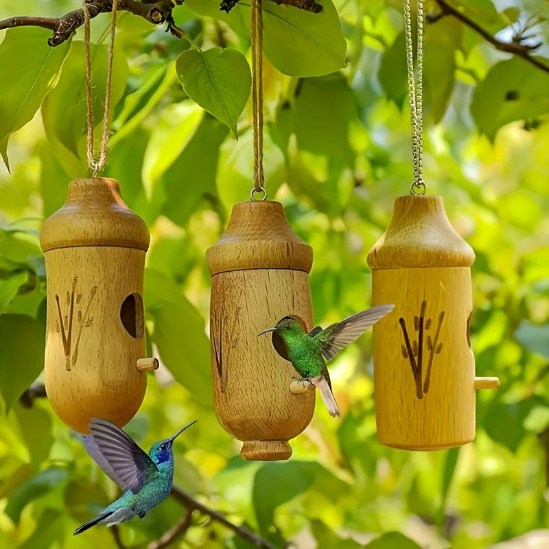 Maliben | Wooden Hanging Hummingbird Nesting House Set