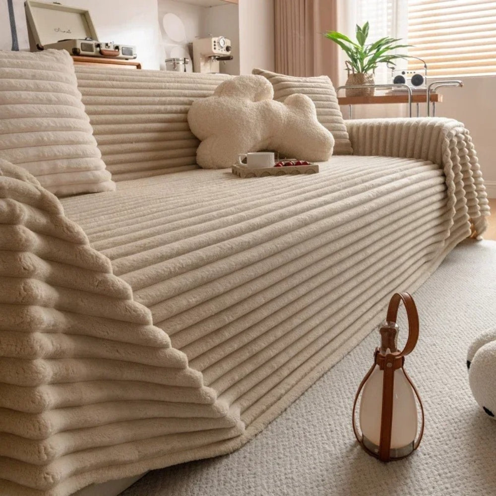 Maliben | Plush Striped Warm Sofa Cover