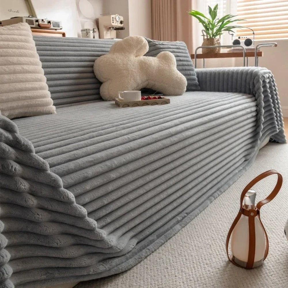 Maliben | Plush Striped Warm Sofa Cover