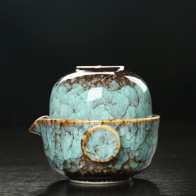 Maliben | Ceramic Gaiwan Set kuai ke Tea Set Camping Kung Fu Tea Set 1 Teapot 1 Cup Travel Teapot Coffee Cup Water Mug Office Kettle Drinking Utensils