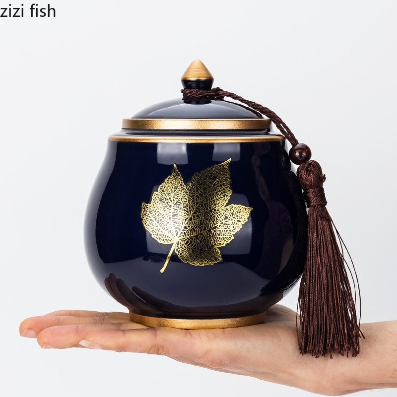 Maliben | Ceramic Teapot Tea Cajon Tea Box Storage Tea Container Moisture-Proof Sealed Tank Storage Tank Candy Jar Storage Box