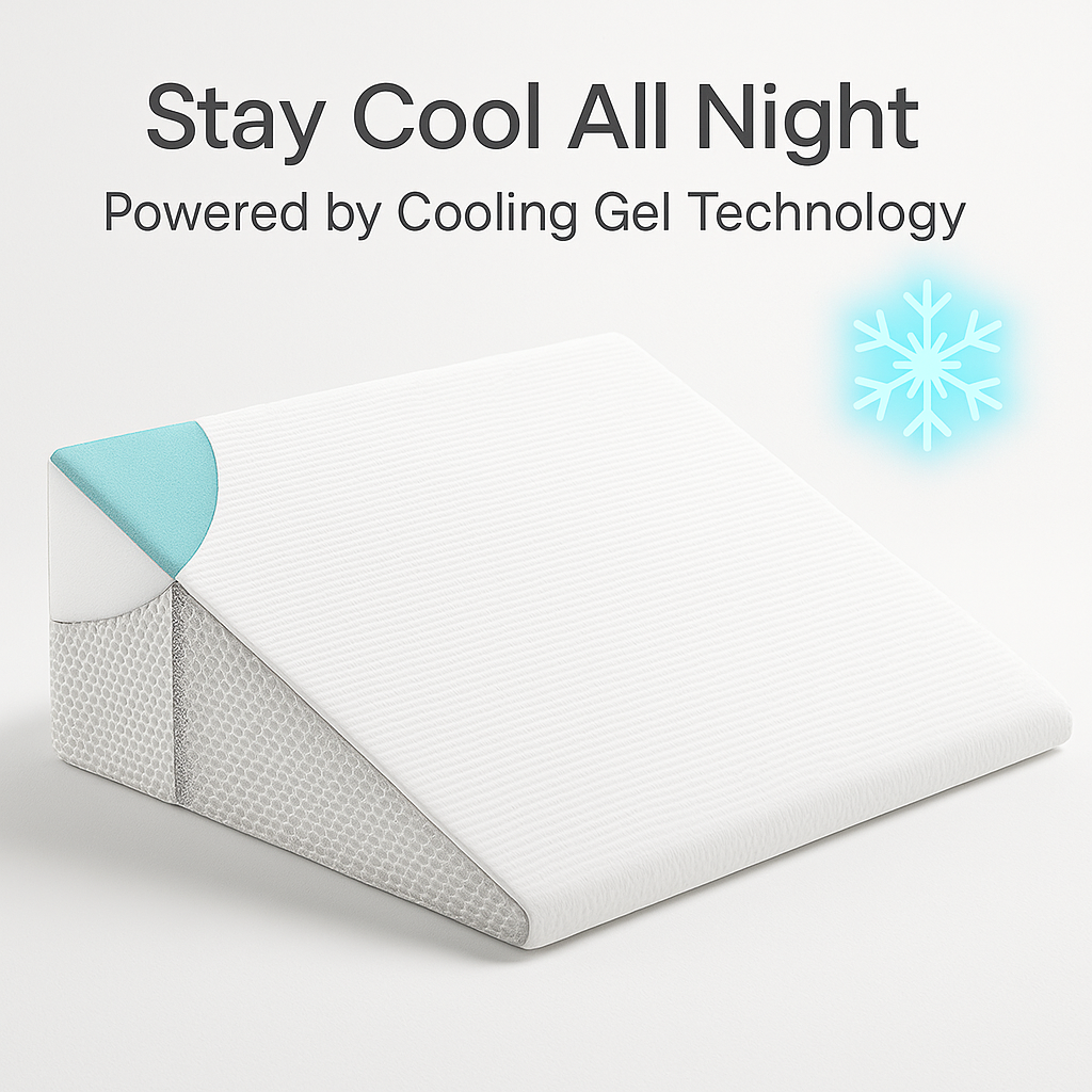 Maliben | Deluxe Inclined Wedge Support Pillow | Cooling Gel Memory Foam, Removable Cover & Ideal For Back Pain Relief And Acid Reflux