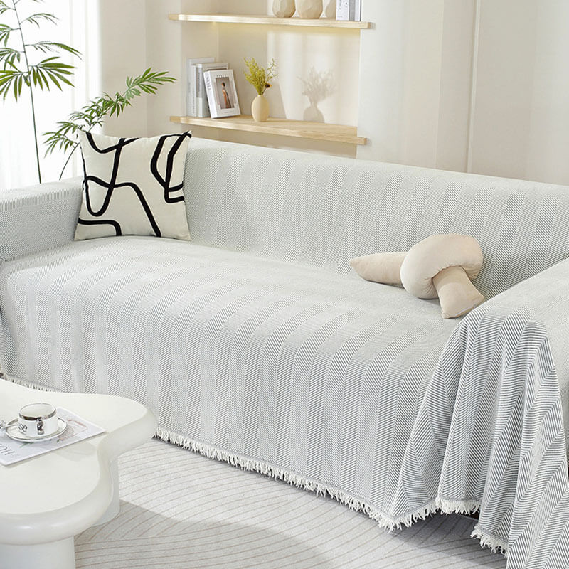Maliben Chenille Blanket Herringbone Tassel Couch Cover