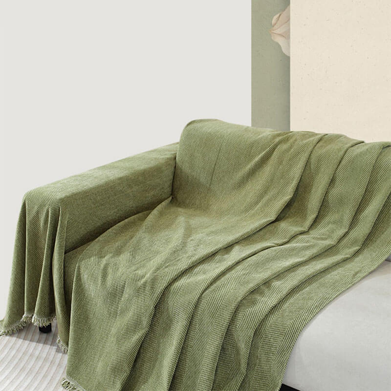 Maliben Chenille Blanket Herringbone Tassel Couch Cover