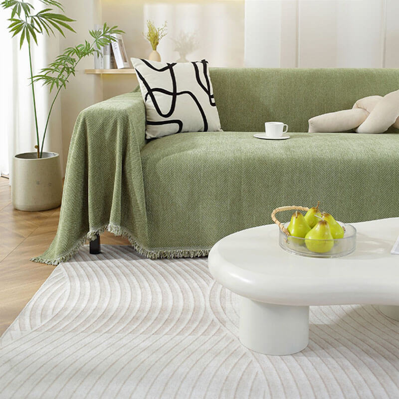 Maliben Chenille Blanket Herringbone Tassel Couch Cover