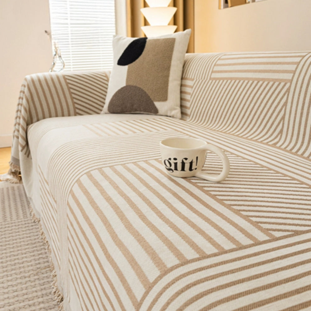 Maliben | Chenille Striped Tassel Sofa Cover