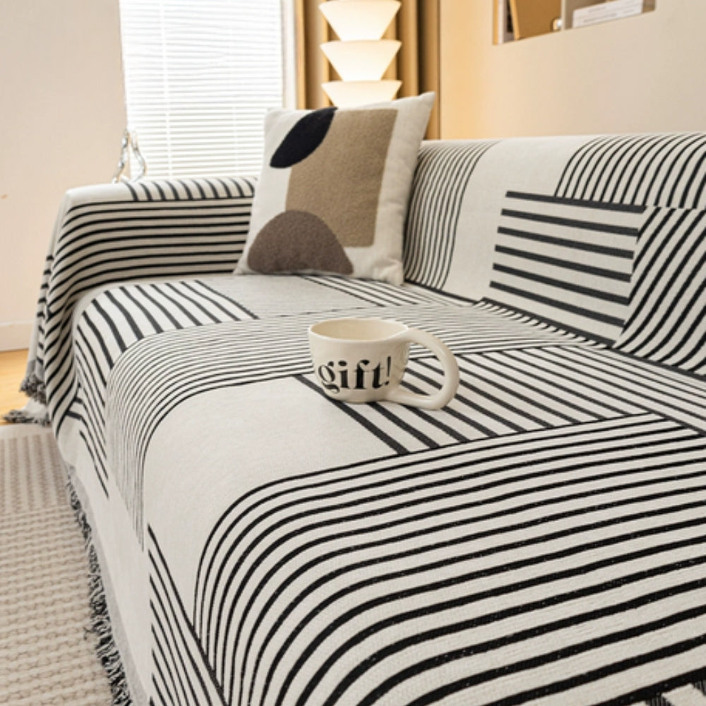 Maliben | Chenille Striped Tassel Sofa Cover