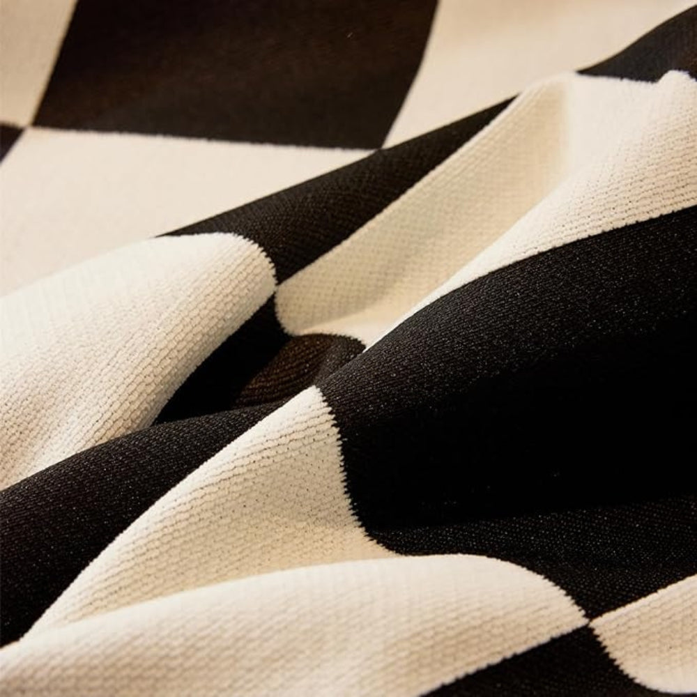 Maliben | Chess Board Chic Tasseled Sofa Cover