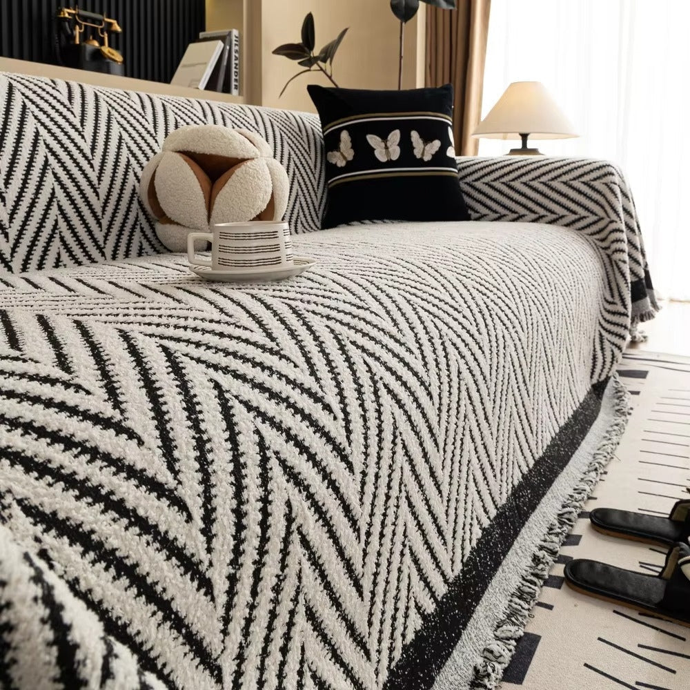 Maliben | Chevron Herringbone Tassel Sofa Cover