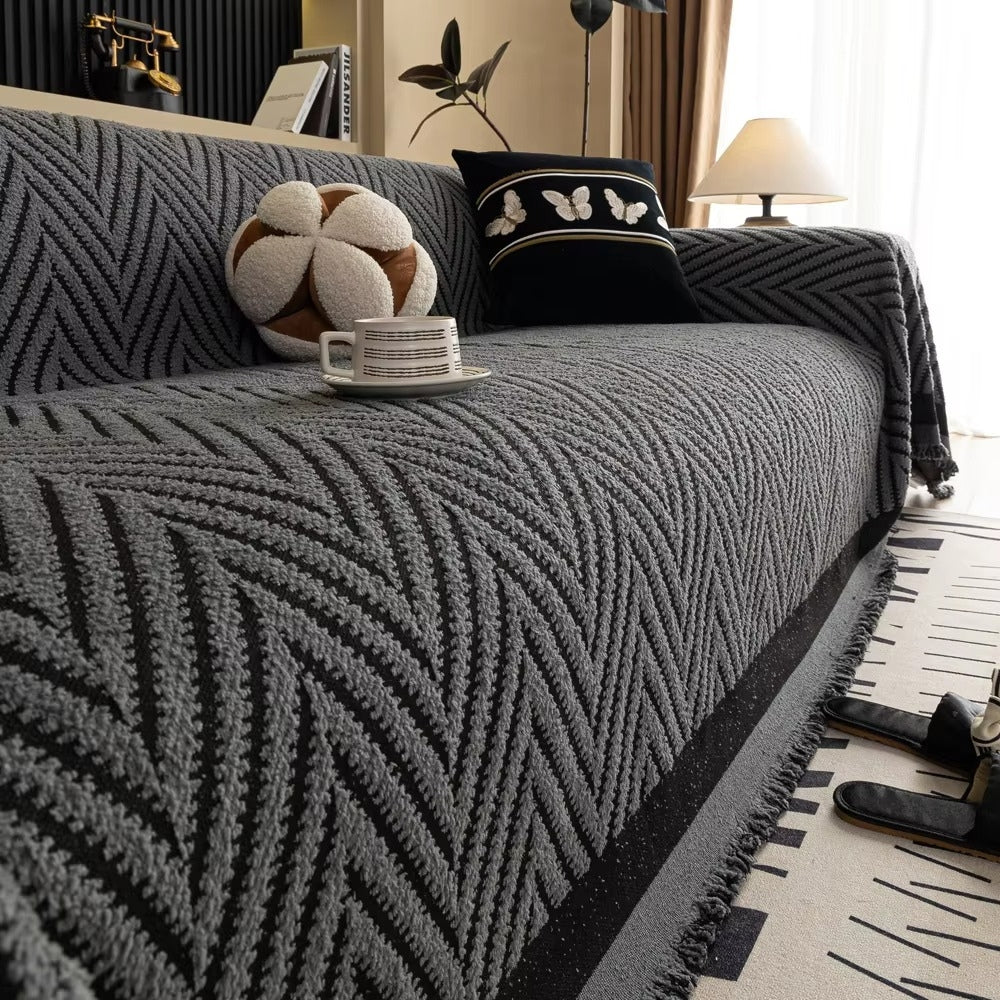 Maliben | Chevron Herringbone Tassel Sofa Cover