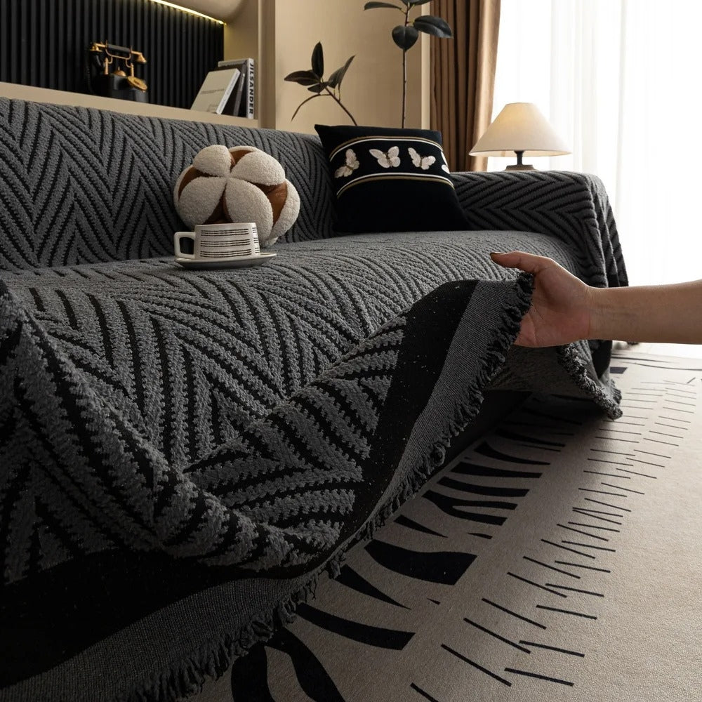 Maliben | Chevron Herringbone Tassel Sofa Cover