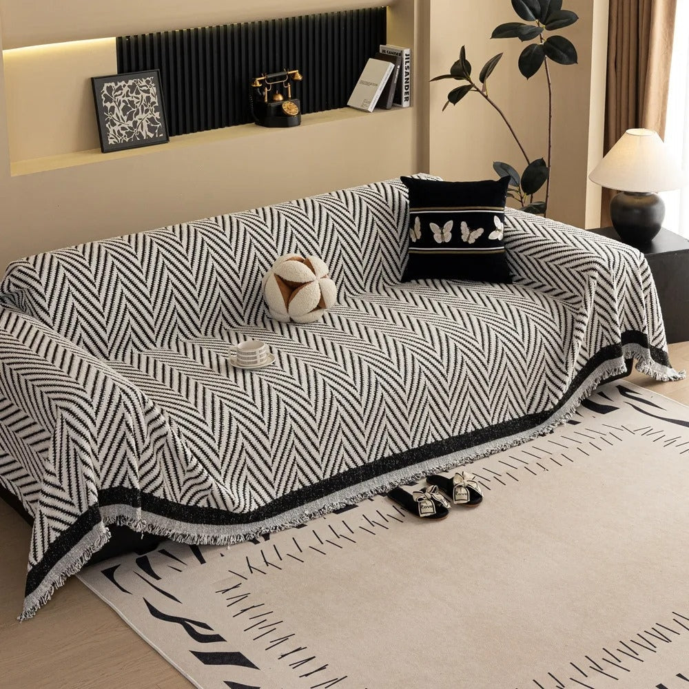 Maliben | Chevron Herringbone Tassel Sofa Cover