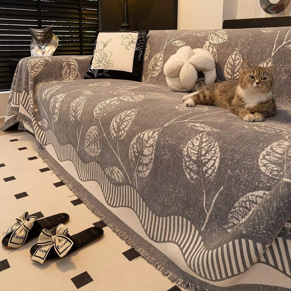 Maliben | Classic Chenille Leaf Sofa Cover
