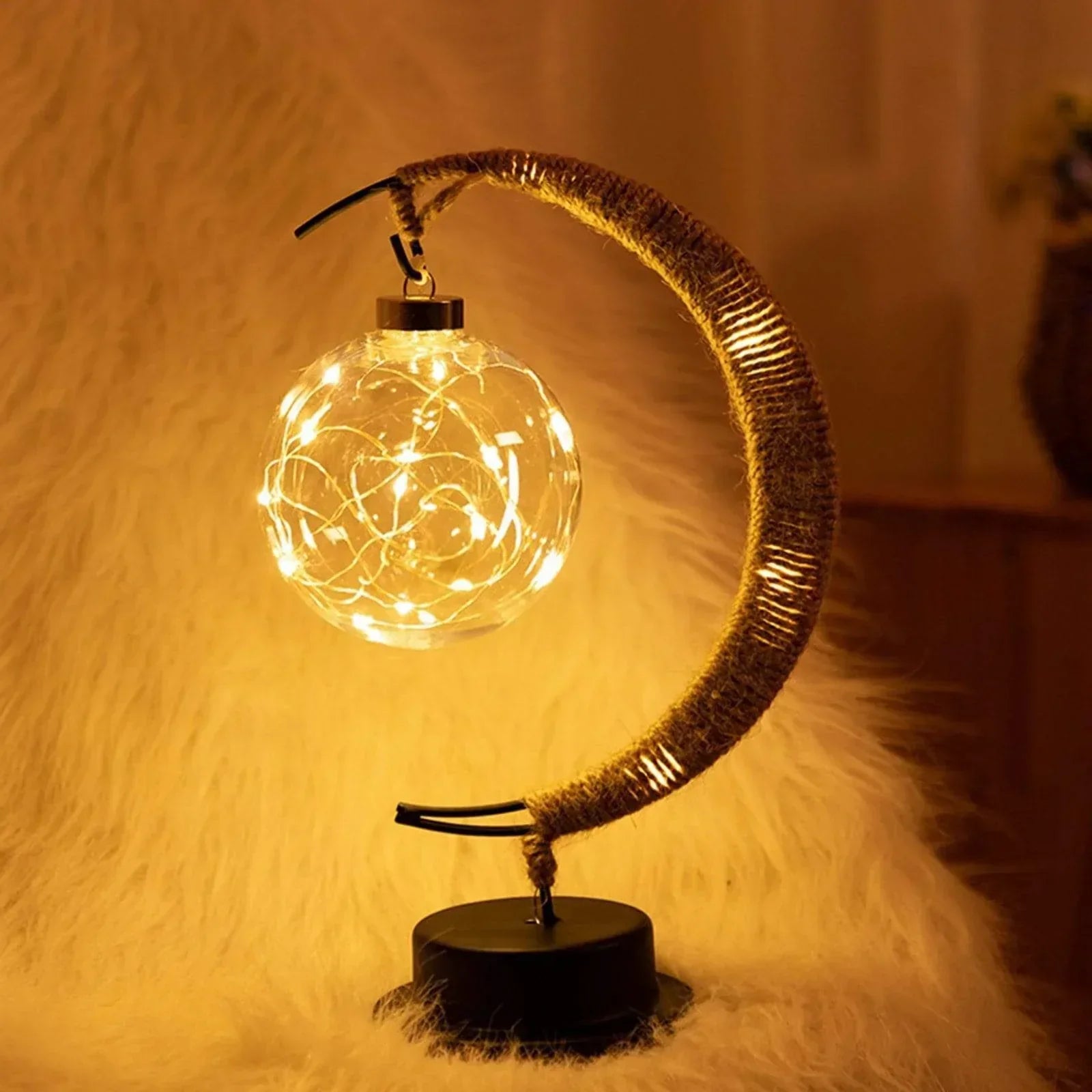 Maliben | Lunaglow - Luxury Table Lamp - Moon Crescent - Wicker Design - Elegant Lighting