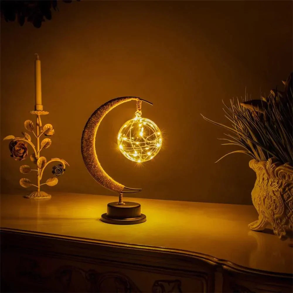 Maliben | Lunaglow - Luxury Table Lamp - Moon Crescent - Wicker Design - Elegant Lighting