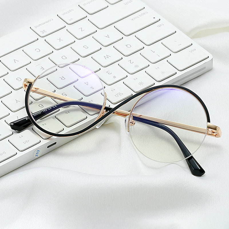 Maliben Cross Halbrand Round Glasses 95929