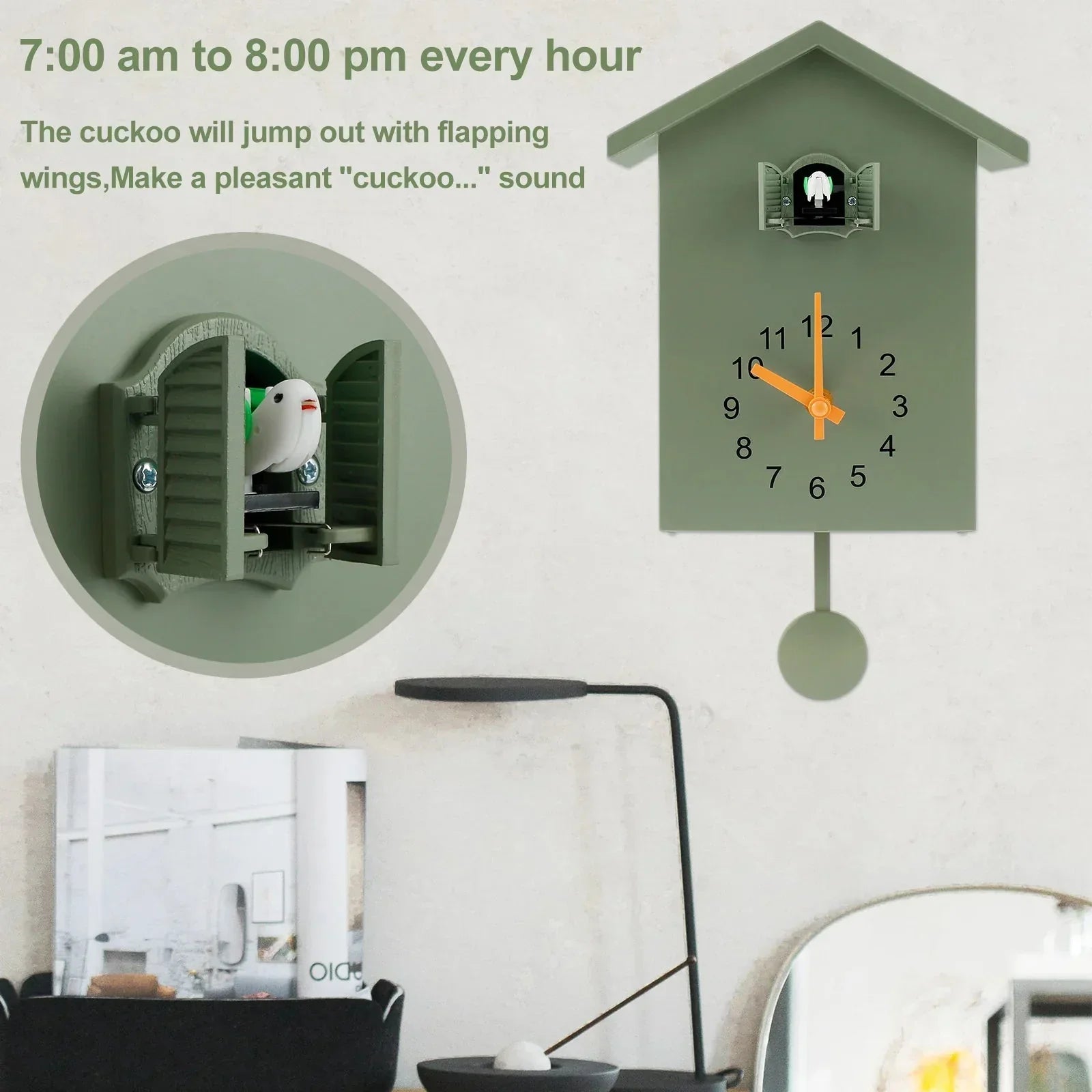 Maliben | Cuckoo Clock Cuckoo Sound Clock with Pendulum Delicate Cuckoo Clock Bird Battery Operated Cuckoo Wall Clock for Living Room Decor