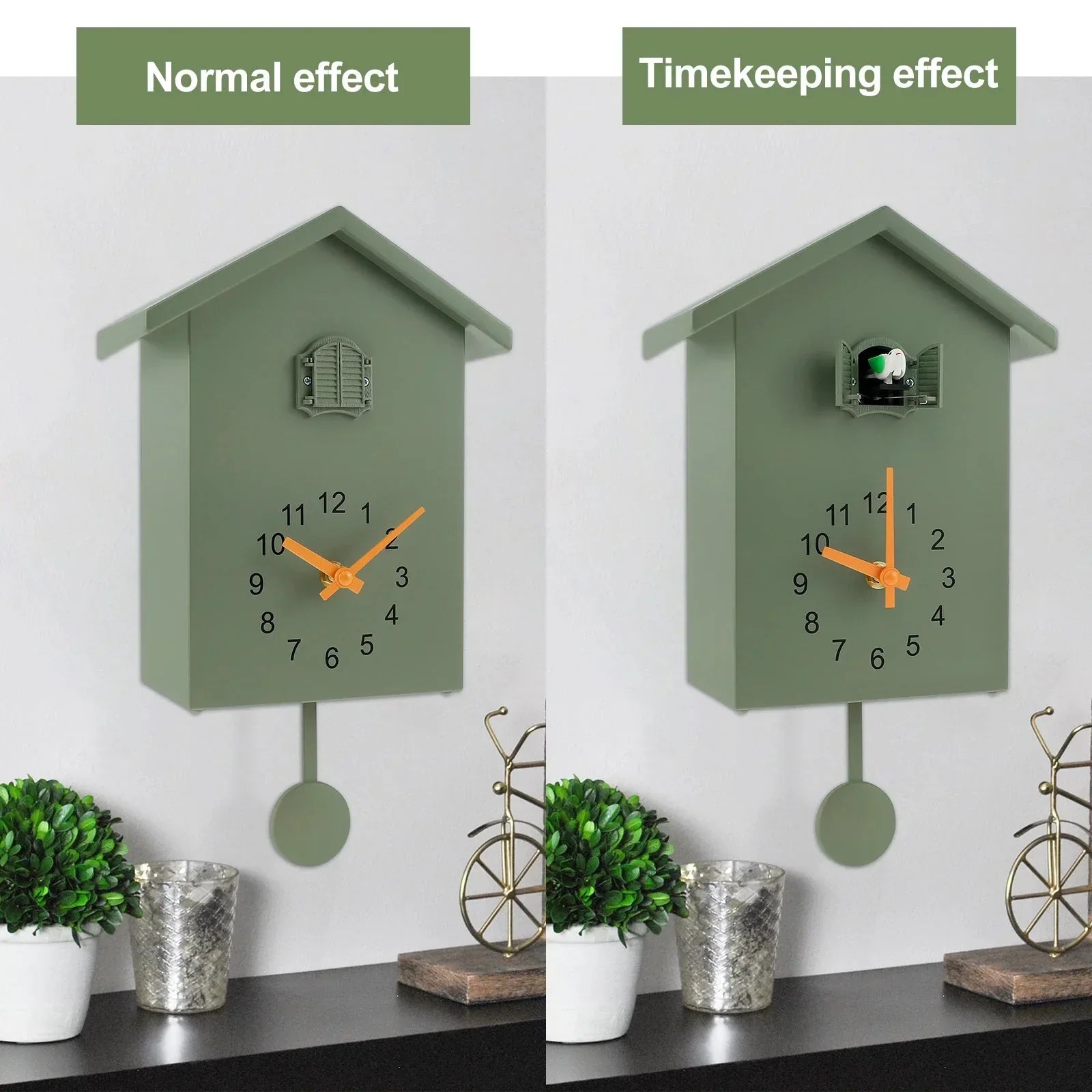 Maliben | Cuckoo Clock Cuckoo Sound Clock with Pendulum Delicate Cuckoo Clock Bird Battery Operated Cuckoo Wall Clock for Living Room Decor