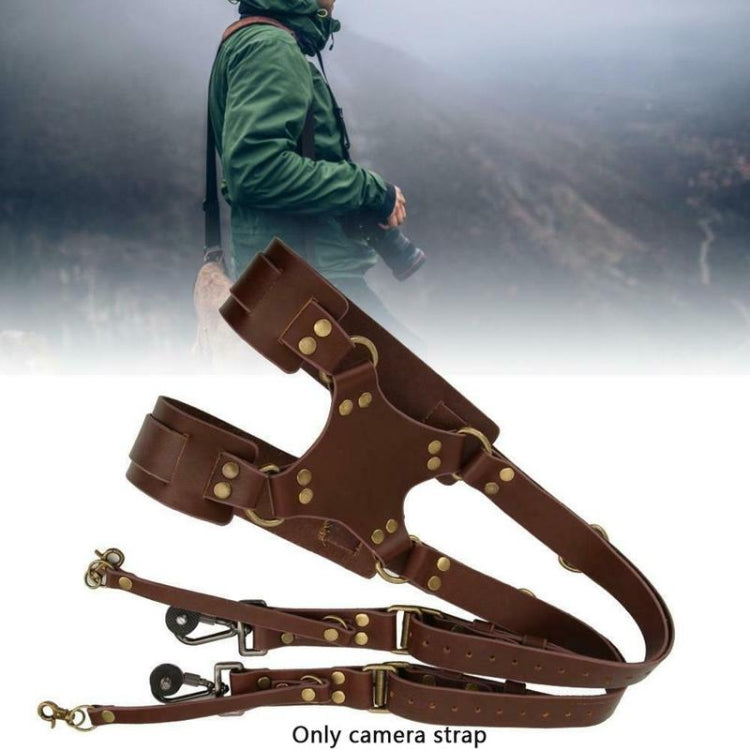 Maliben | Quick Release Anti-Slip Dual Shoulder Leather Harness Camera Strap with Metal Hook for SLR / DSLR Cameras (Brown)
