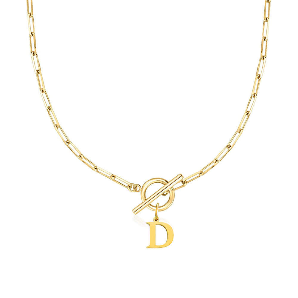 Maliben | Paperclip Letter Initial Circle Lock Clasp Necklace