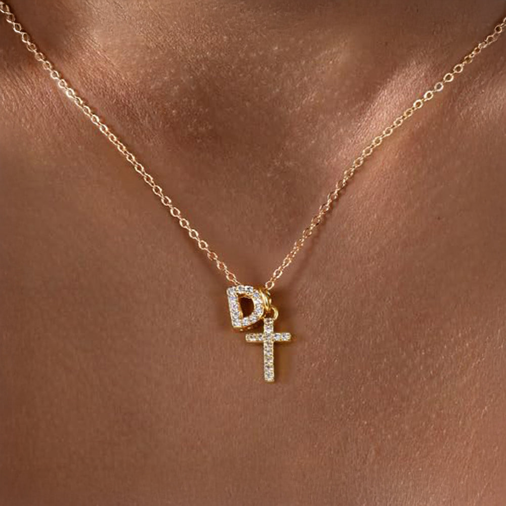 Maliben | Dainty Diamond Initial & Cross Necklace
