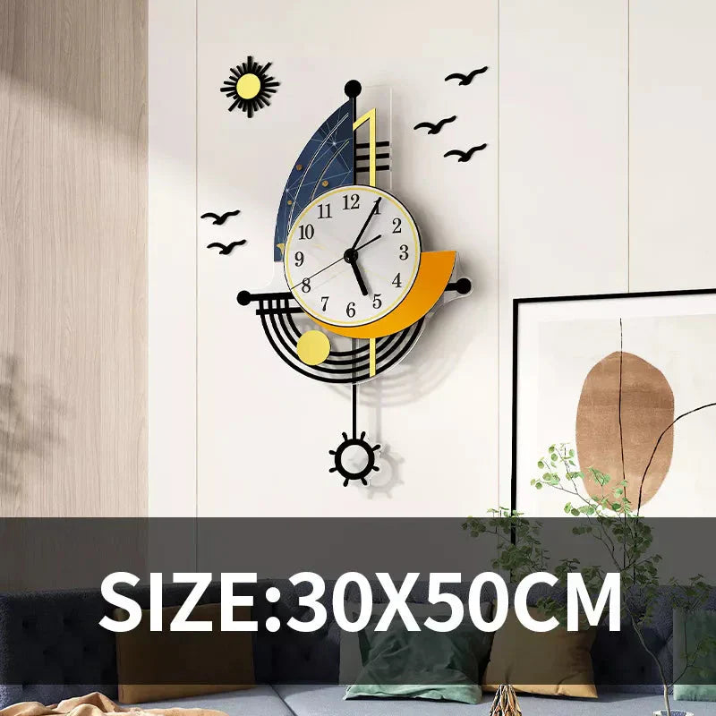 Maliben | Decorative Wall Clock Navigation Sailboat Creative Design Clock Indoor Clock Decoration Living Room Background Wall Decor