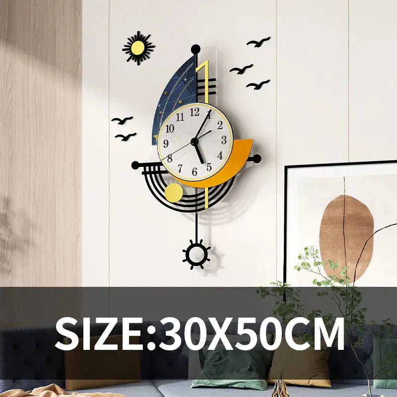 Maliben | Decorative Wall Clock Navigation Sailboat Creative Design Clock Indoor Clock Decoration Living Room Background Wall Decor